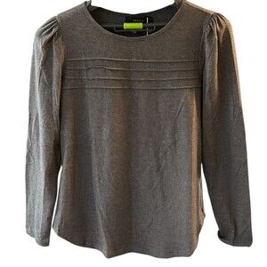 ZESICA Blouse Womens Size S Gray Long Sleeve Pleated Front Puff Shoulders